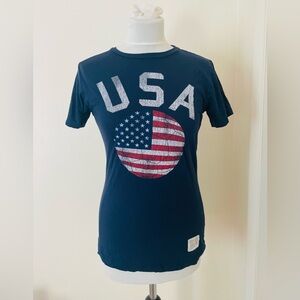 Retro Brand Women Top M USA Soccer T-Shirt Navy Blue Short Sleeves Sports
